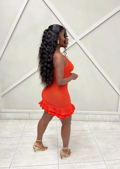 Women's Summer Crochet Scoop Neck Ruffle Mini Dress - product image 9