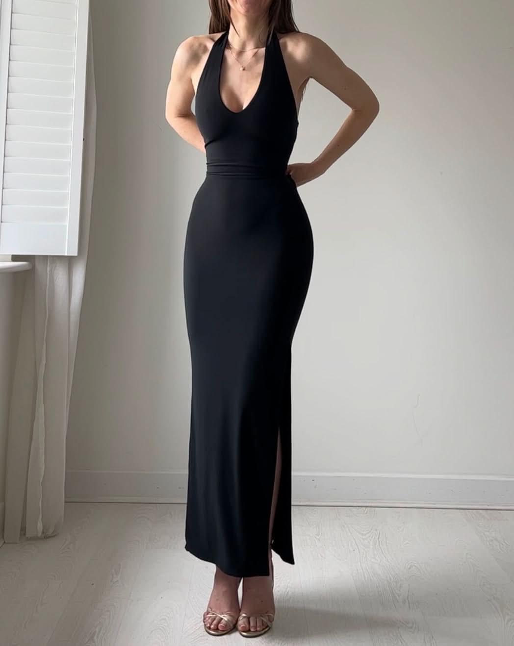 Women's Cocktail Halter Bodycon Maxi Dress With Side Slit - product image 1