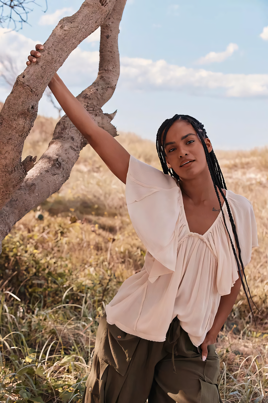 Women's Summer Flutter Sleeve V Neck Peplum Blouse - product image 1