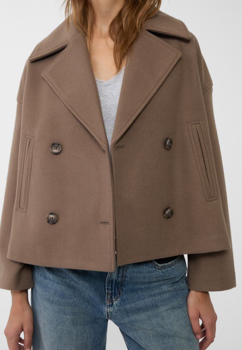 Women's Cropped Notch Lapel Double Breasted Jacket