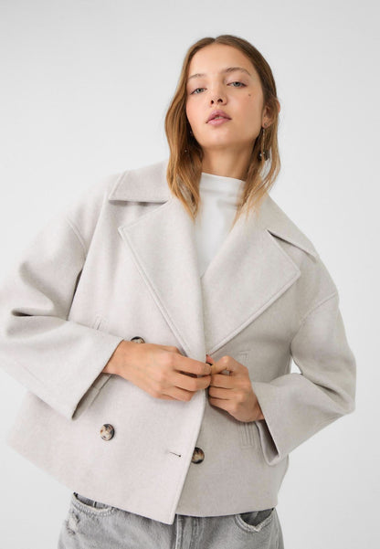 Women's Cropped Notch Lapel Double Breasted Jacket