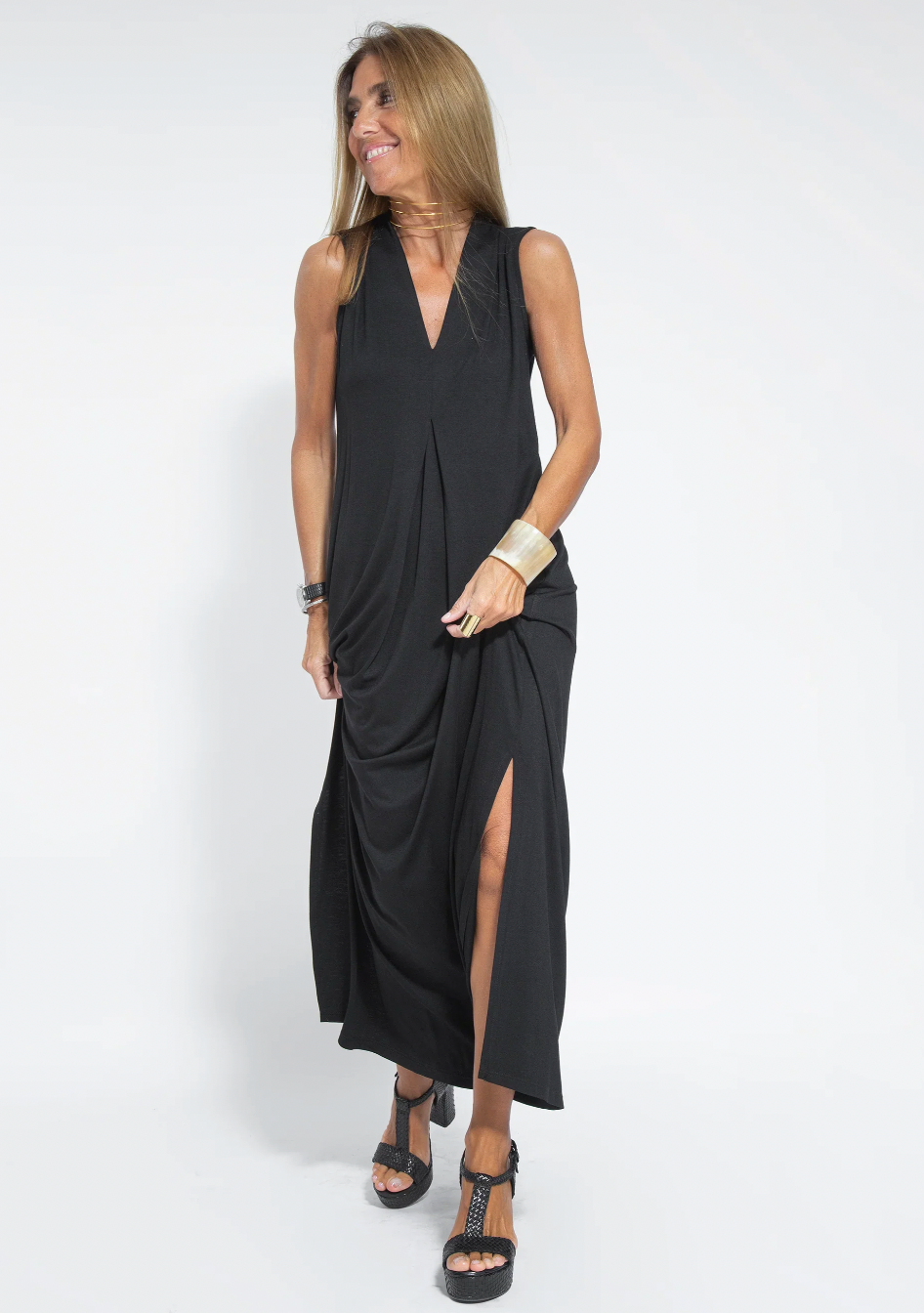 Women's Cocktail Sleeveless V Neck Maxi Dress With Slit