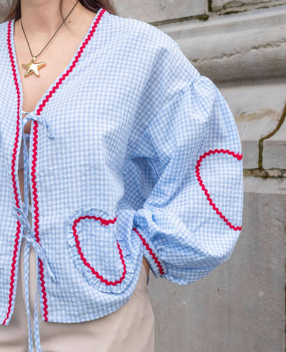 Women's Summer Gingham V Neck Tie Front Blouse - product image 5