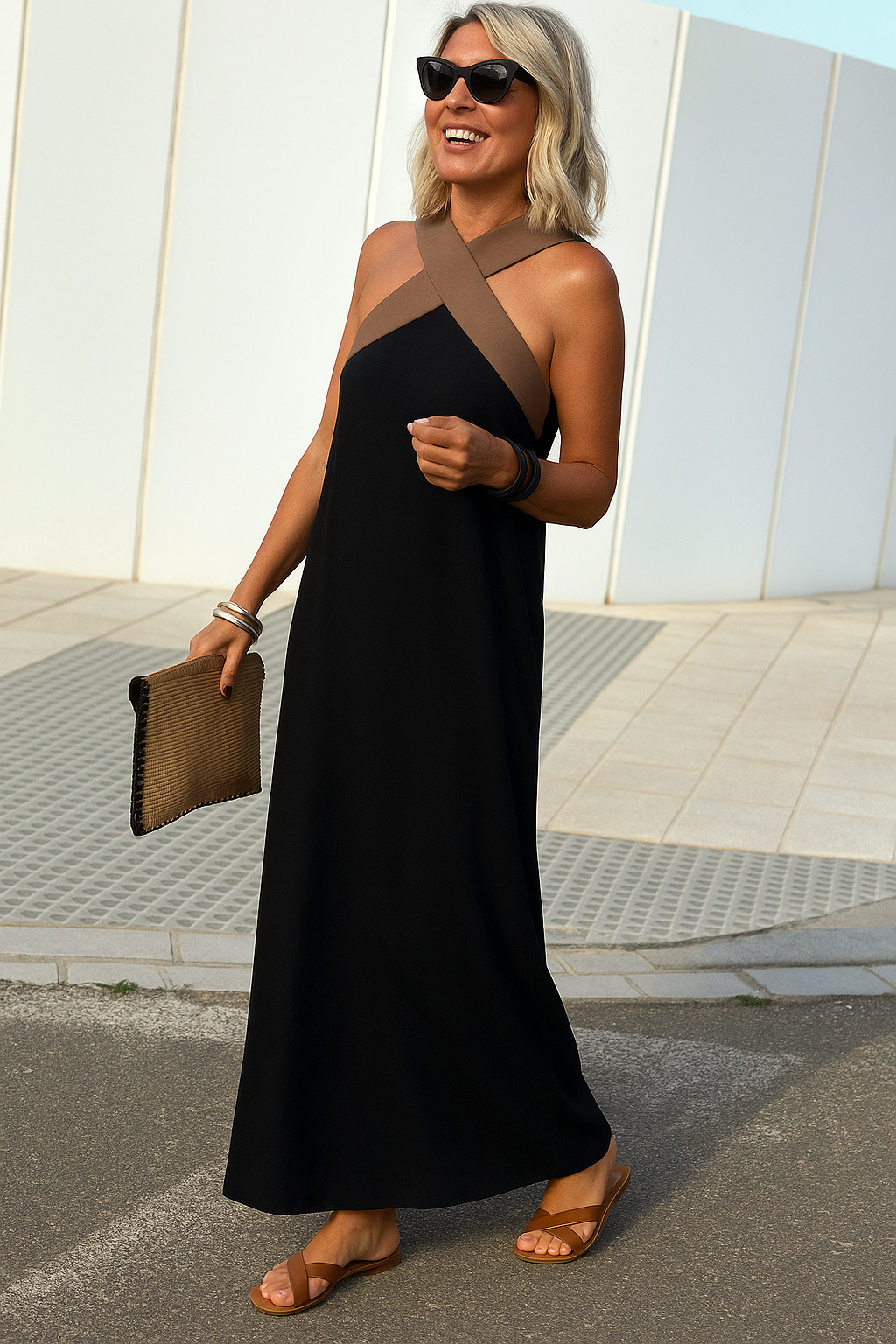 Women's Summer Cross Halter Sleeveless Maxi Dress