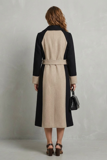 Women's Contrast Double Breasted Tailored Long Coat