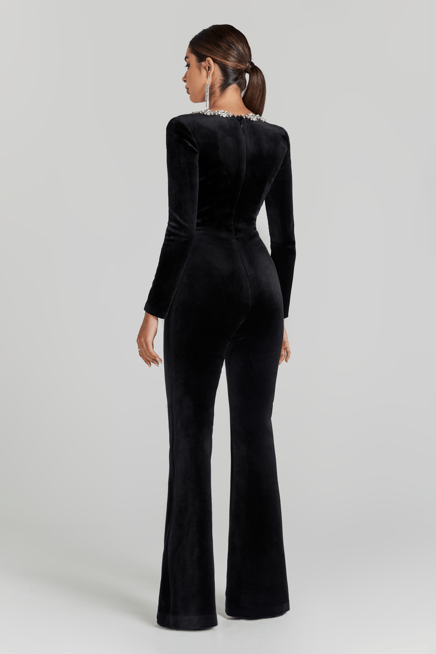 Women's Prom Square Neck Velvet Flared Leg Jumpsuit - product image 4