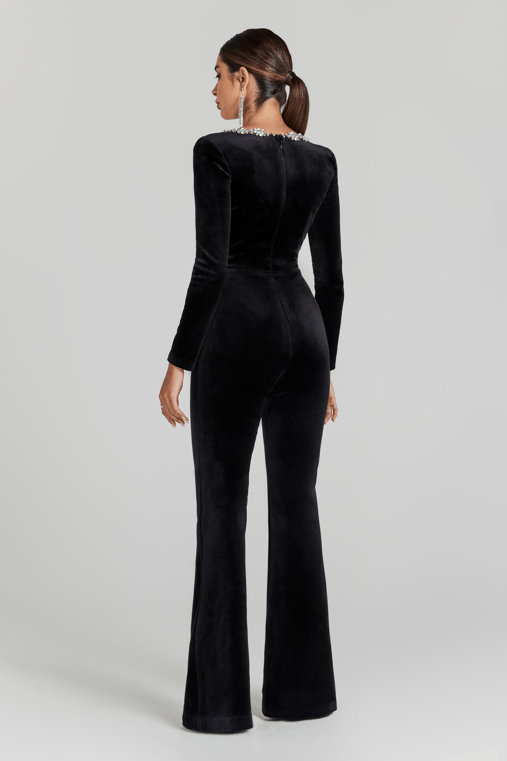 Women's Prom Square Neck Velvet Flared Leg Jumpsuit - product image 4