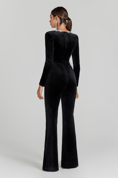Women's Prom Square Neck Velvet Flared Leg Jumpsuit - product image 4