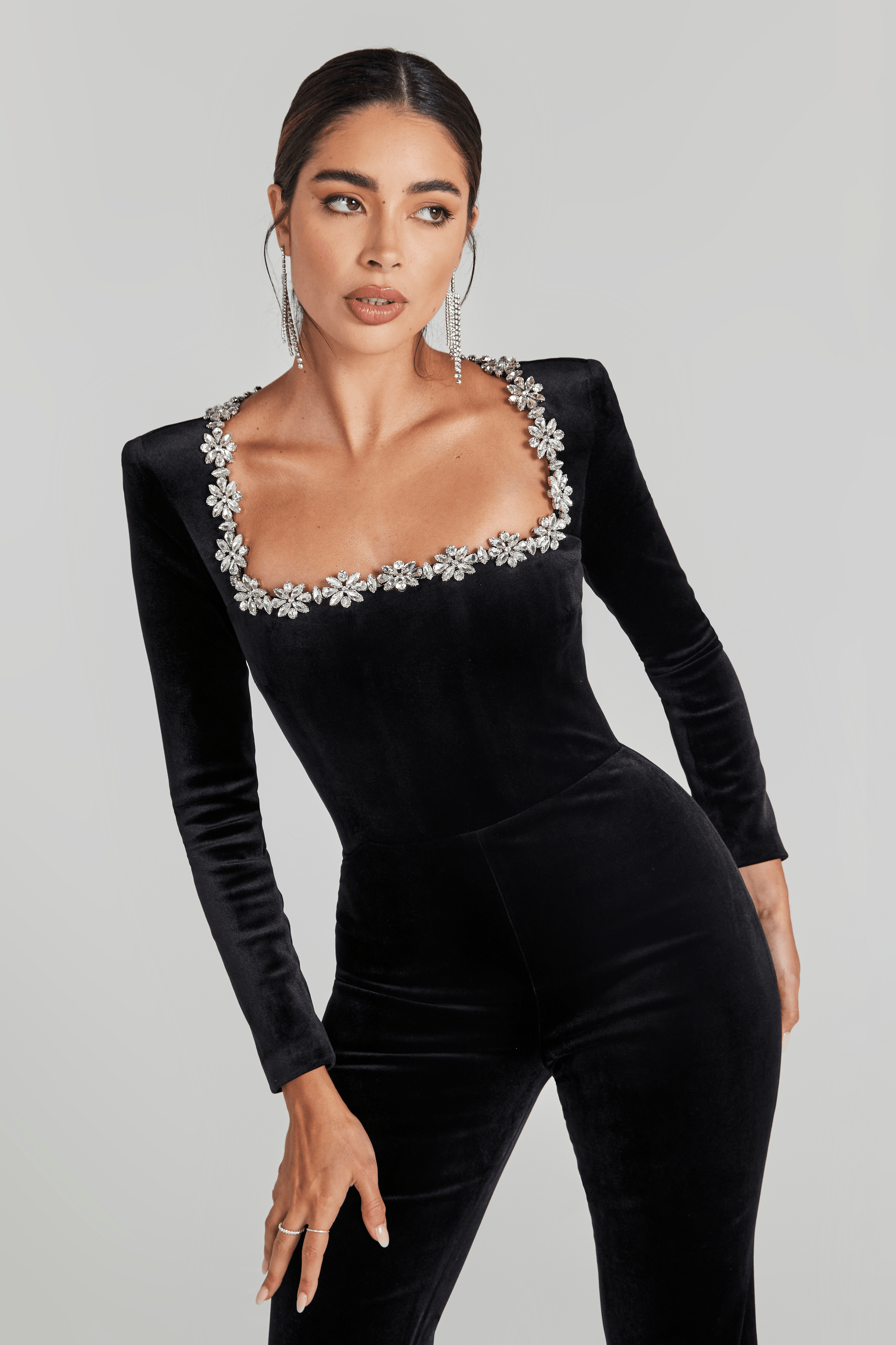 Women's Prom Square Neck Velvet Flared Leg Jumpsuit - product image 2