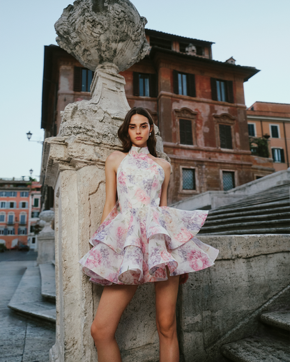 Women's Wedding Guest Floral Halter Mini Ruffle Dress - product image 1