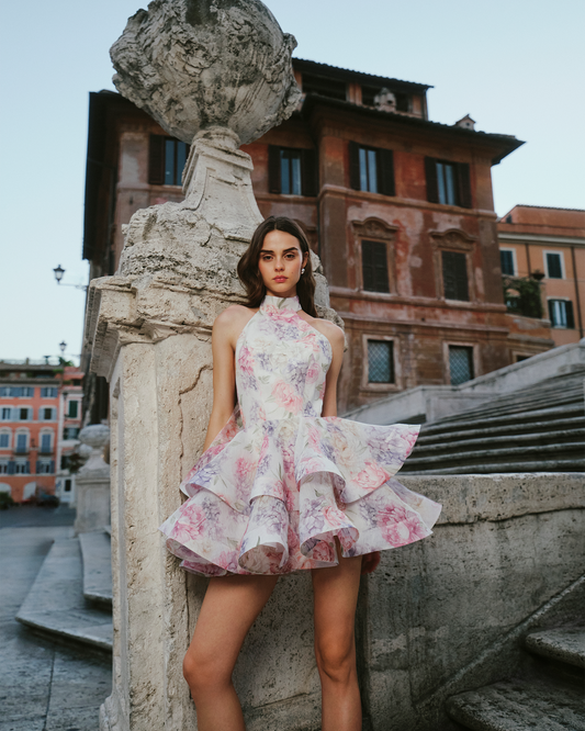 Women's Wedding Guest Floral Halter Mini Ruffle Dress - product image 1
