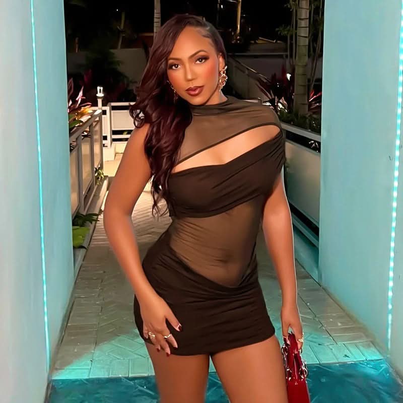 Women's Cocktail Mesh Cutout One Shoulder Mini Dress - product image 7