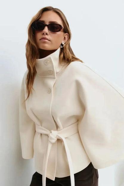 Women's Belt Cape Jacket - Cream