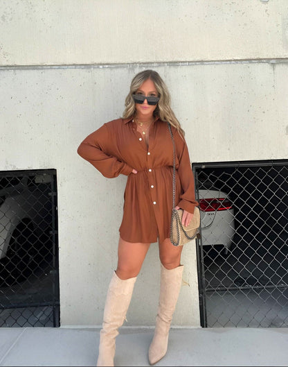 Women's Long Sleeve Button Front Shirt Romper - product image 11