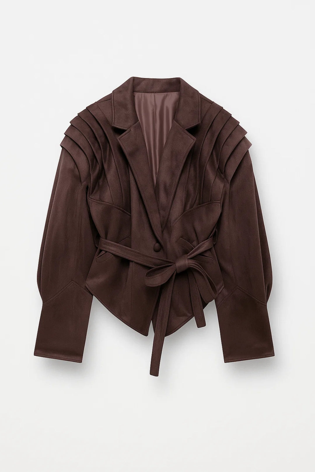 Women's Belted Pleated Shoulder Tailored Jacket