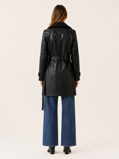 Women's Double Breasted Textured Tailored Long Coat