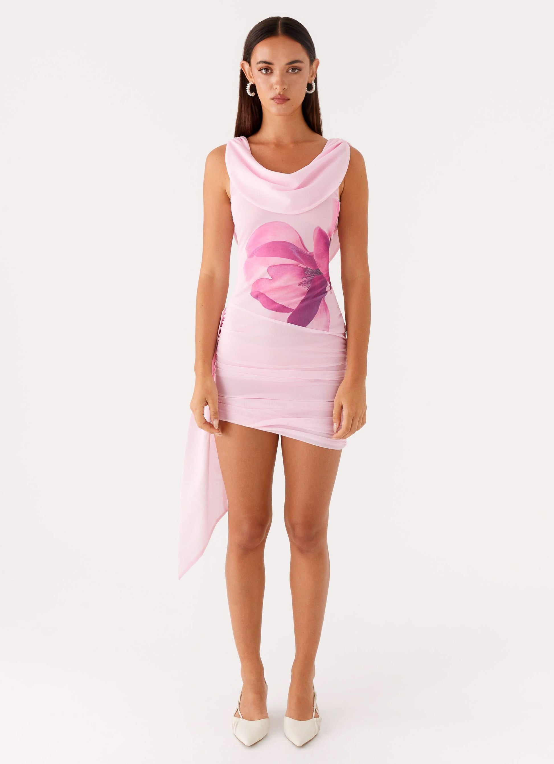 Women's Cocktail Floral Draped Neck Ruched Mini Dress - product image 2