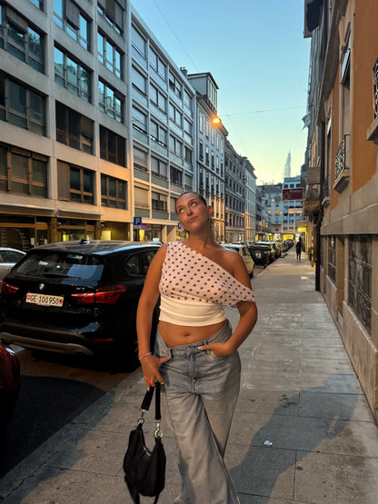 Women's Polka Dot One Shoulder Tie Back Crop Top