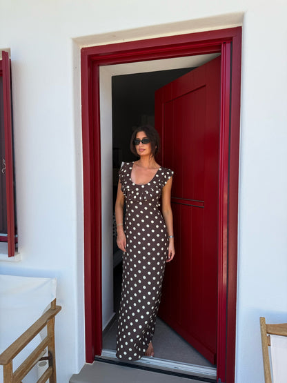 Women's Wedding Guest Polka Dot Scoop Neck Maxi Dress