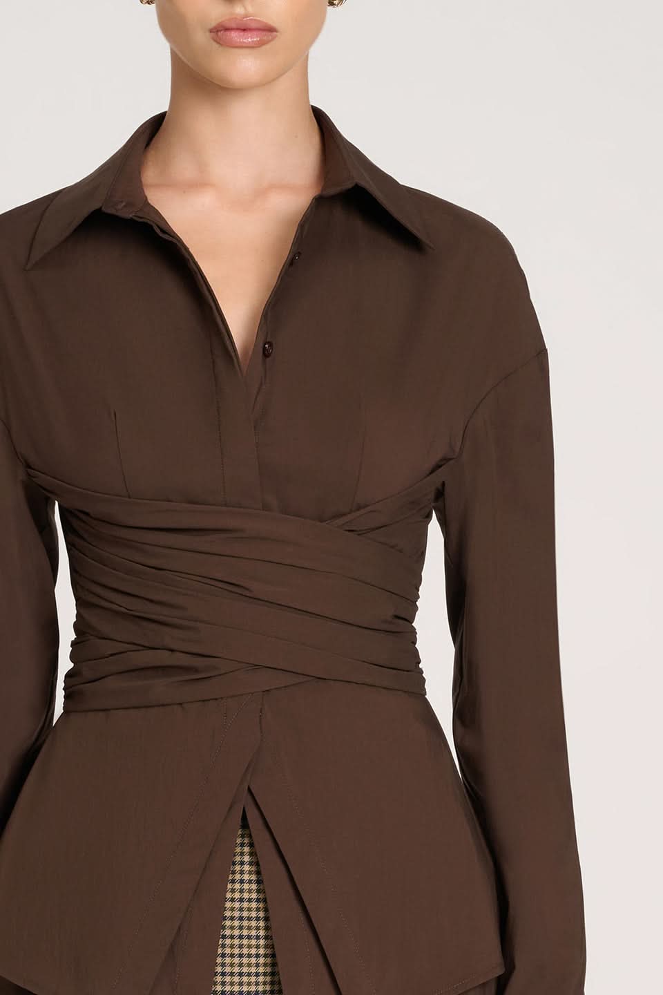 Women's Long Sleeve Ruched Waist Collared Blouse - product image 8