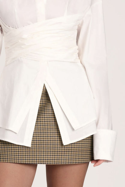 Women's Long Sleeve Ruched Waist Collared Blouse - product image 5