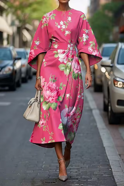 Women's Wedding Guest Floral Belted Midi Dress