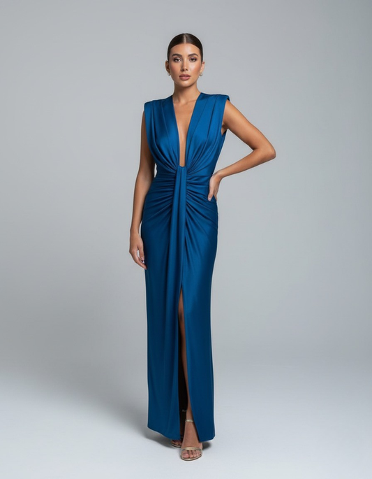 Women's Wedding Guest Sleeveless Plunging Maxi Dress