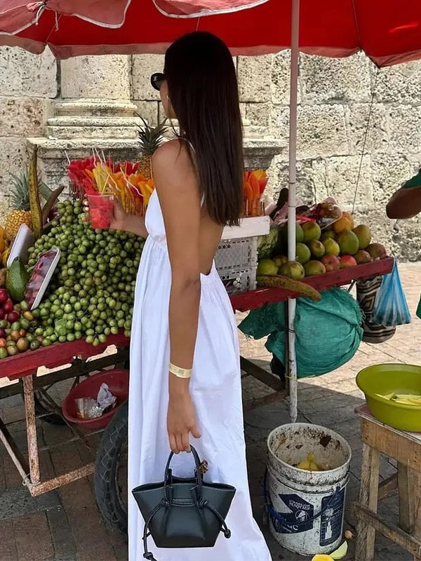 Women's Summer Low Back V Neck Maxi Dress Sleeveless
