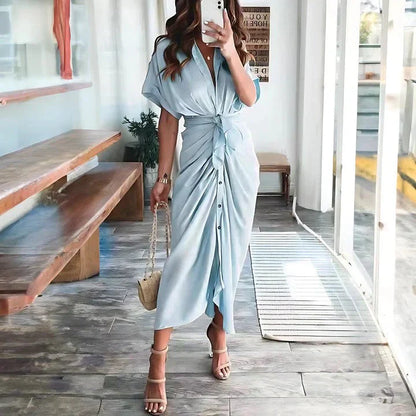 Women's Wedding Guest Collared V Neck Midi Dress