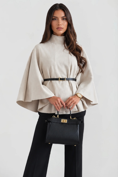 Women's Belted Oversized Wool Cape Coat - Creamy White