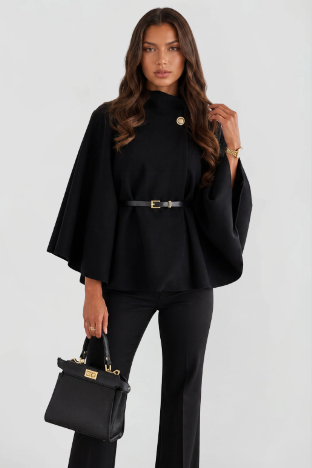 Women's Belted Oversized Wool Cape Coat