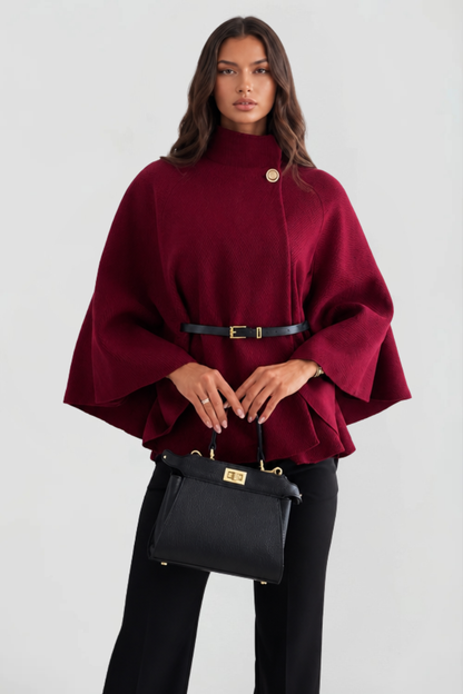 Women's Belted Oversized Wool Cape Coat
