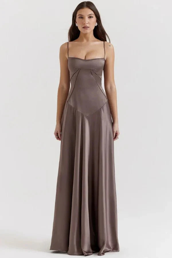 Women's Prom Satin Square Neck Maxi Dress