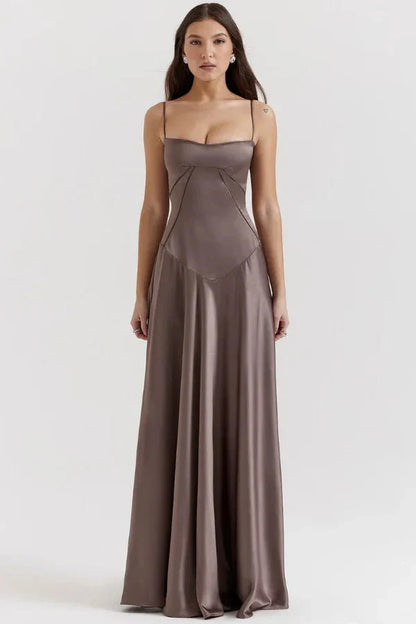 Women's Prom Satin Square Neck Maxi Dress
