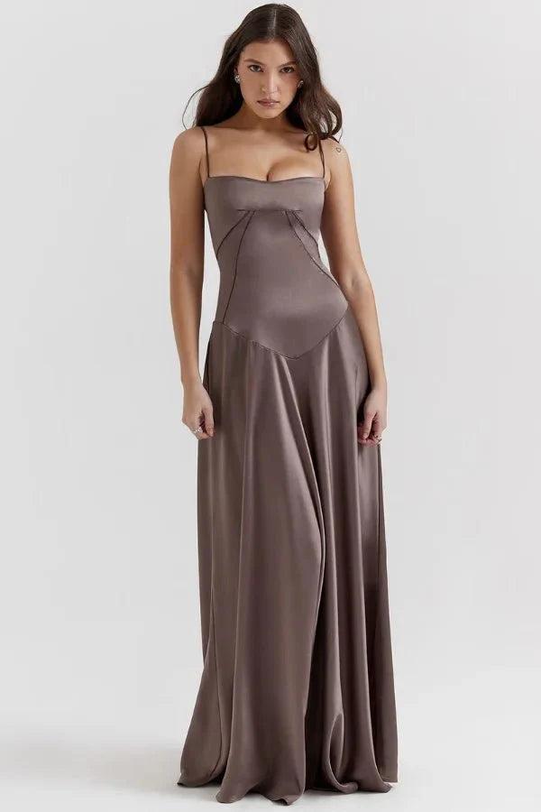 Women's Prom Satin Square Neck Maxi Dress