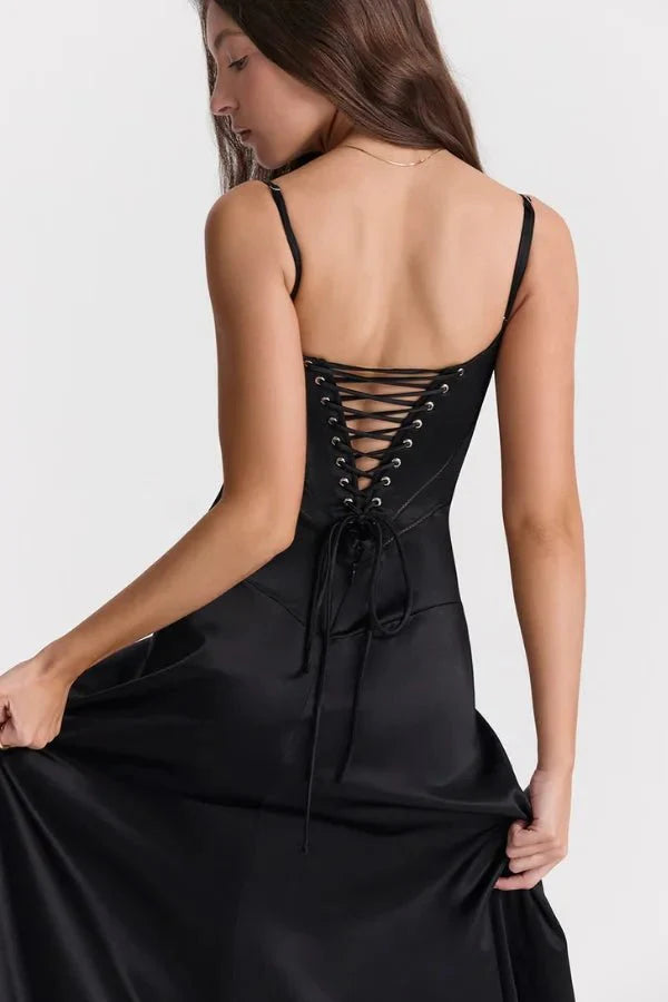Women's Prom Satin Square Neck Maxi Dress