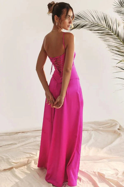 Women's Prom Satin Square Neck Maxi Dress