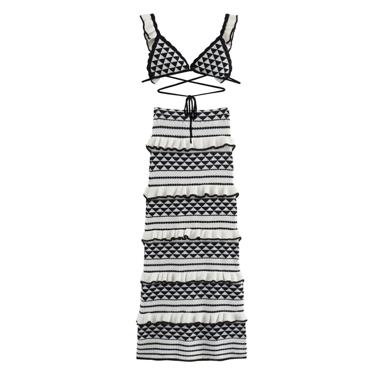 Women's Vacation Geometric Knit Bralette and Midi Skirt Set - product image 6