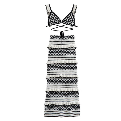 Women's Vacation Geometric Knit Bralette and Midi Skirt Set - product image 6