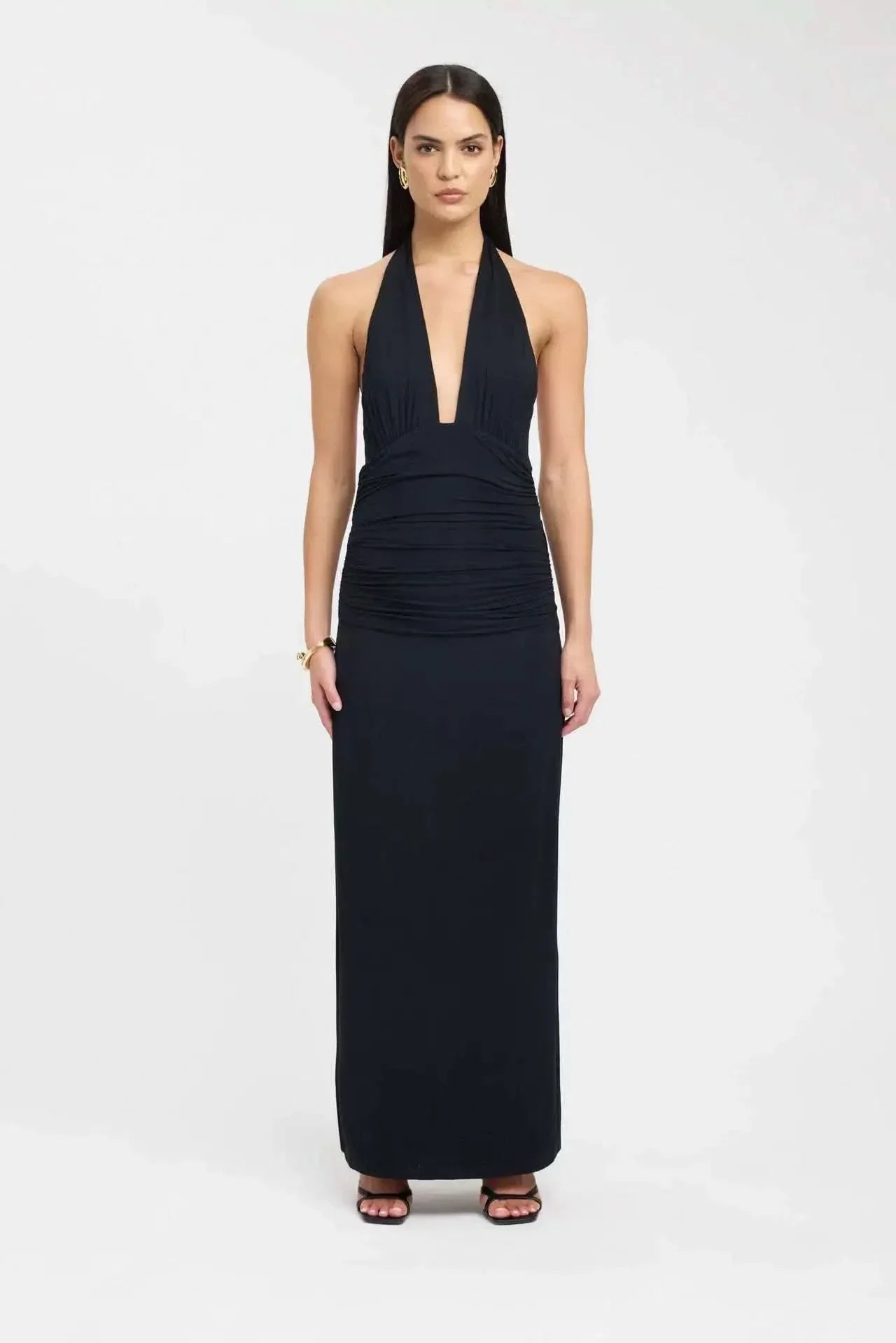 Women's Formal Halter Plunge Ruched Maxi Dress - product image 2