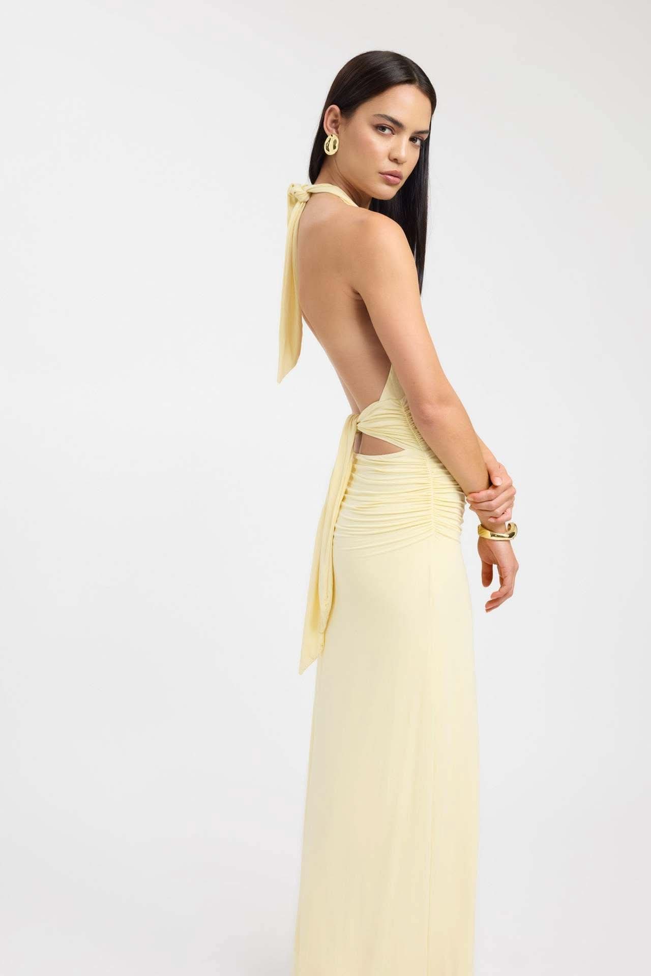Women's Formal Halter Plunge Ruched Maxi Dress - product image 9
