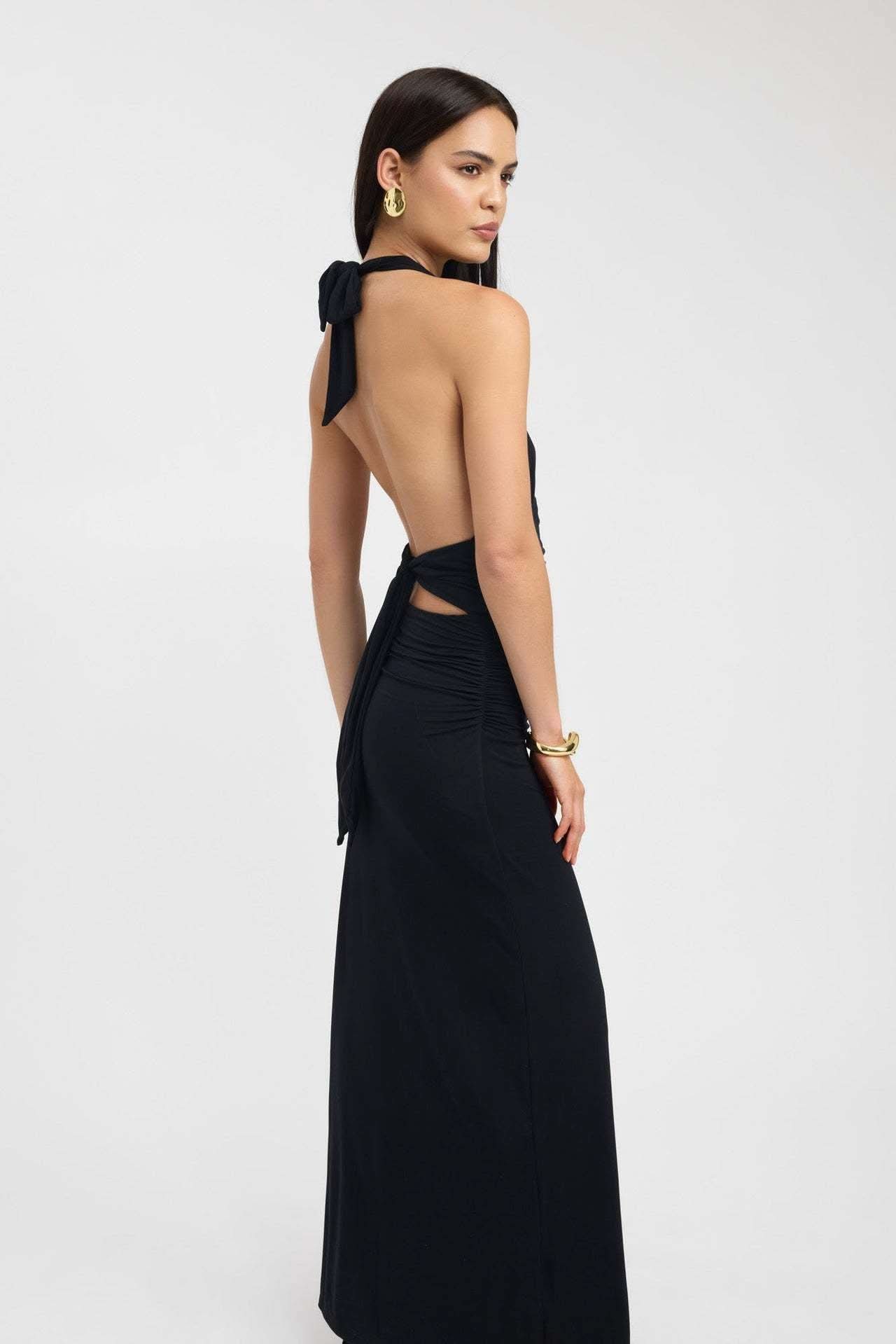Women's Formal Halter Plunge Ruched Maxi Dress - product image 7