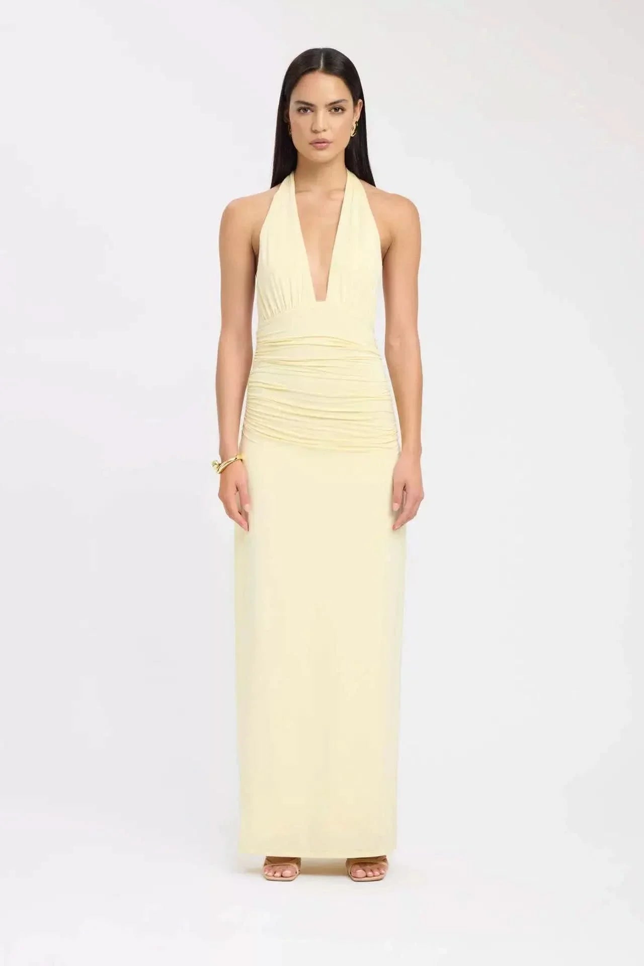 Women's Formal Halter Plunge Ruched Maxi Dress - product image 3