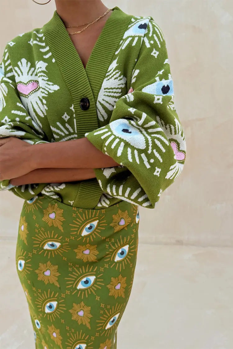 Ophira™ | Symbolic Knit Cardigan & Skirt Claxoria
