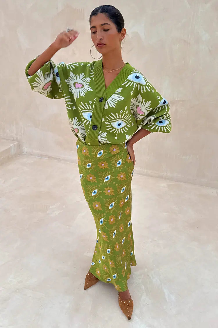 Ophira™ | Symbolic Knit Cardigan & Skirt Claxoria