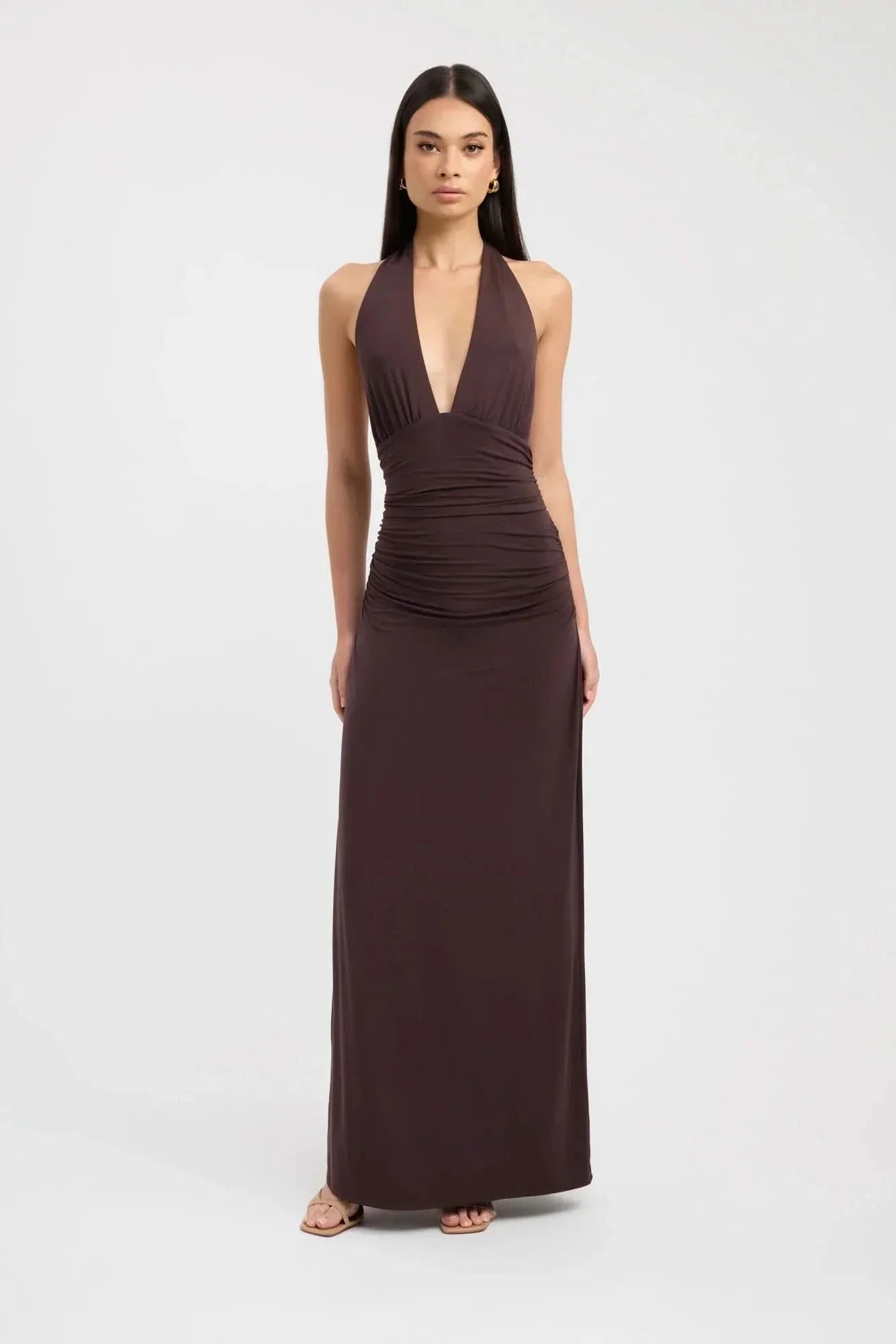 Women's Formal Halter Plunge Ruched Maxi Dress - product image 1