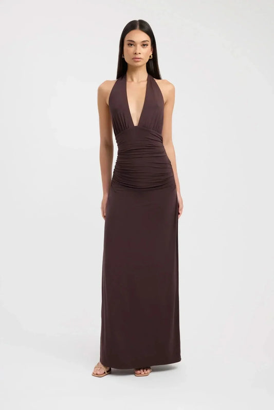 Women's Formal Halter Plunge Ruched Maxi Dress - product image 1