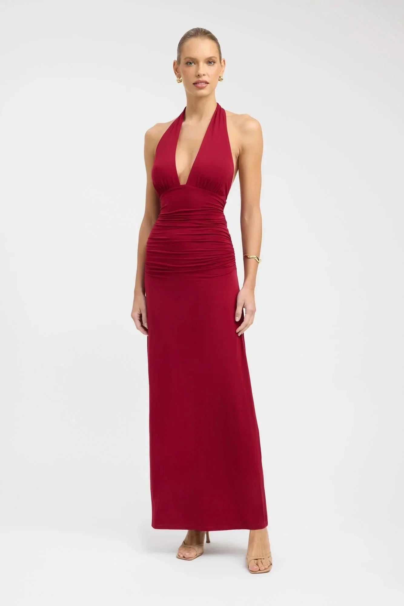 Women's Formal Halter Plunge Ruched Maxi Dress - product image 4