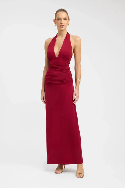 Women's Formal Halter Plunge Ruched Maxi Dress - product image 4