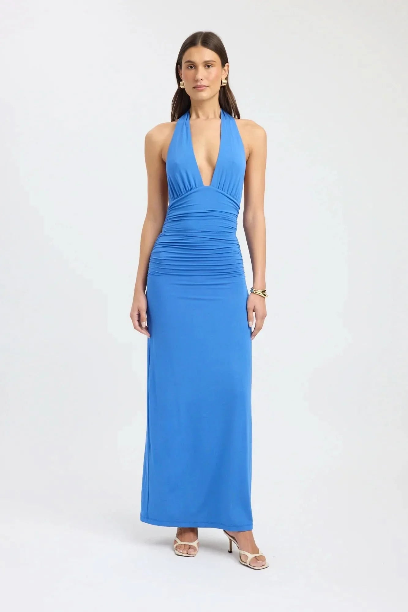 Women's Formal Halter Plunge Ruched Maxi Dress - product image 5